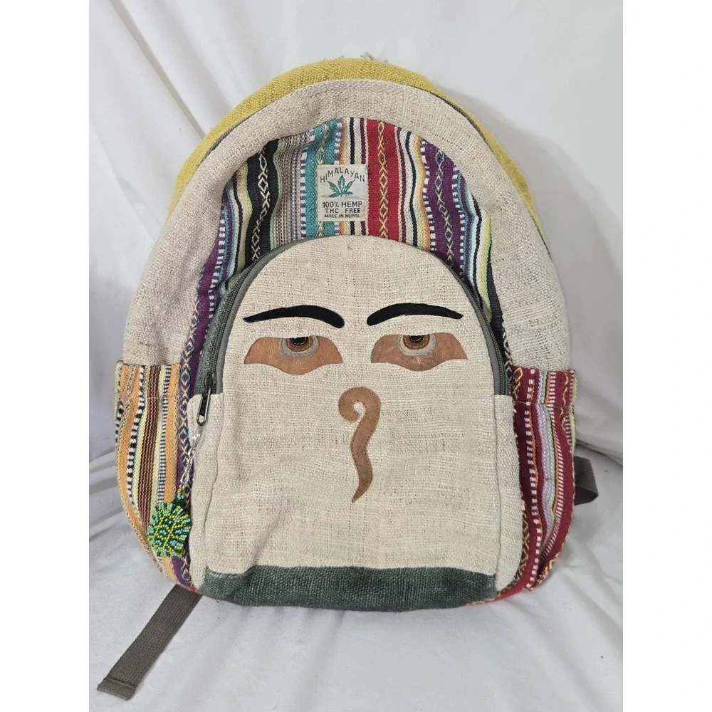 Himalayan Natural Hemp Backpack/Daypack with Buddha Eye design - bonus keychain